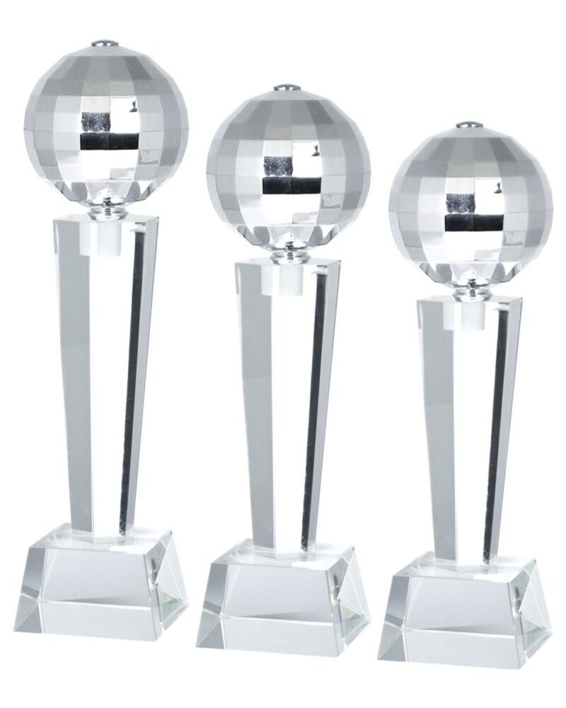 glass_s_yle_-_discokule_-_3str Glass-statuett med discokule. Premie perfekt til showbiz!