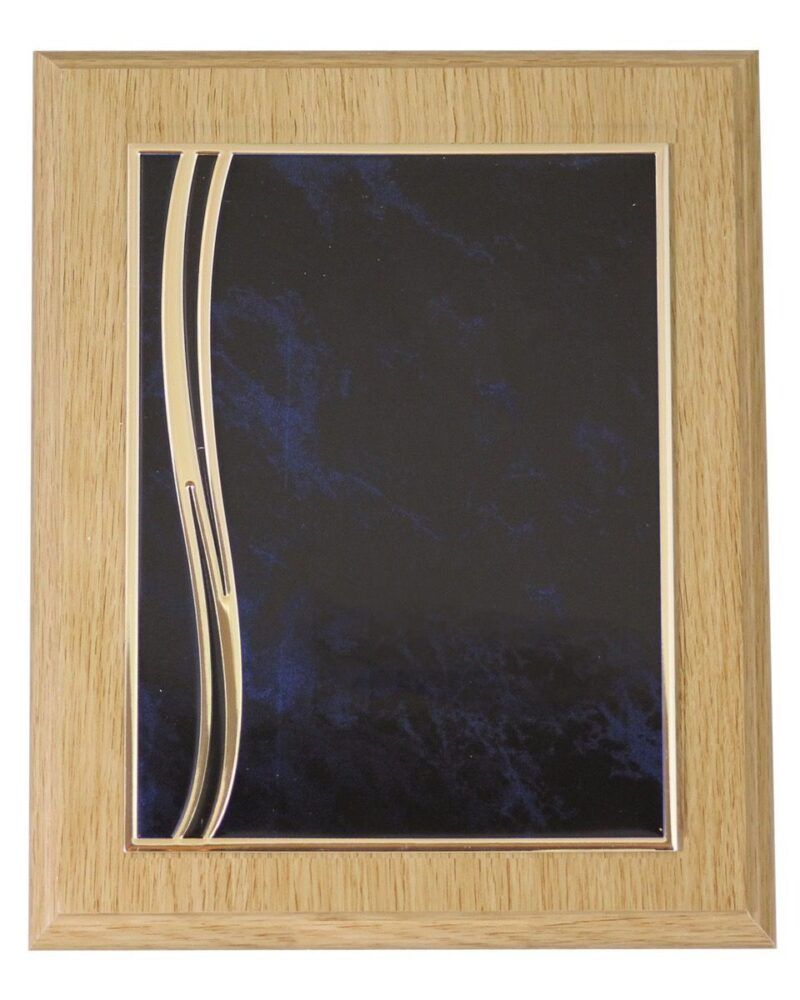 Plakett til utmerkelse. Plakett med blå metallfront.